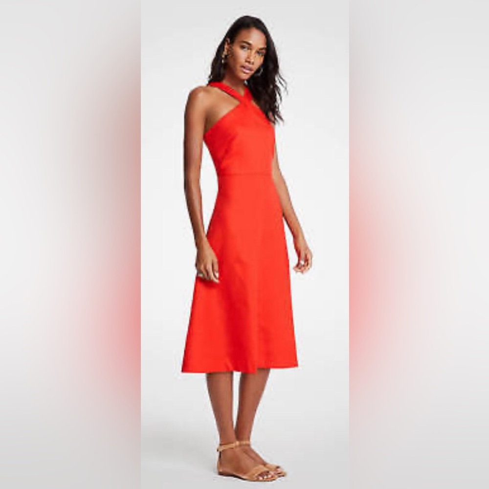 Ann Taylor-Size 10 Molten Lava Cross Neck Halter Midi Dress.